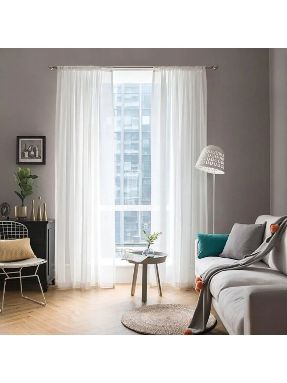 Elegant White Sheer Curtains, 90 Inches Long, 54x90 Inches, Set of 2 Panels